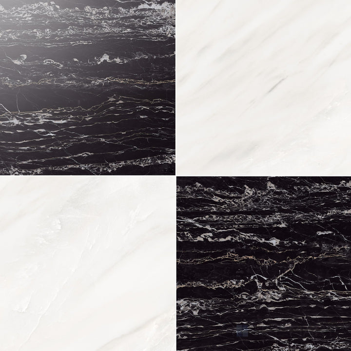Palazzo 24x24 Checkerboard Polished Porcelain Tile in Luce and Nero