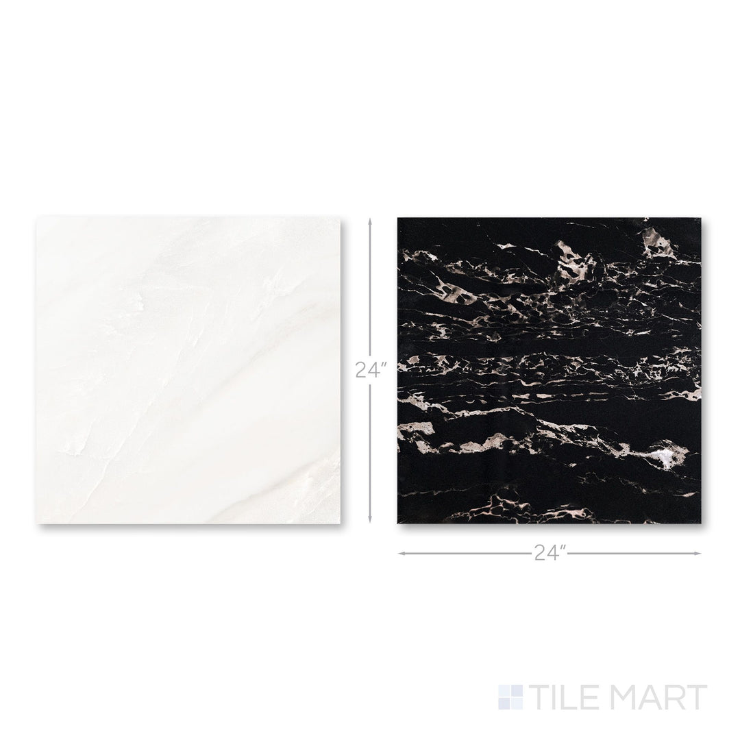 Palazzo 24x24 Checkerboard Polished Porcelain Tile in Luce and Nero