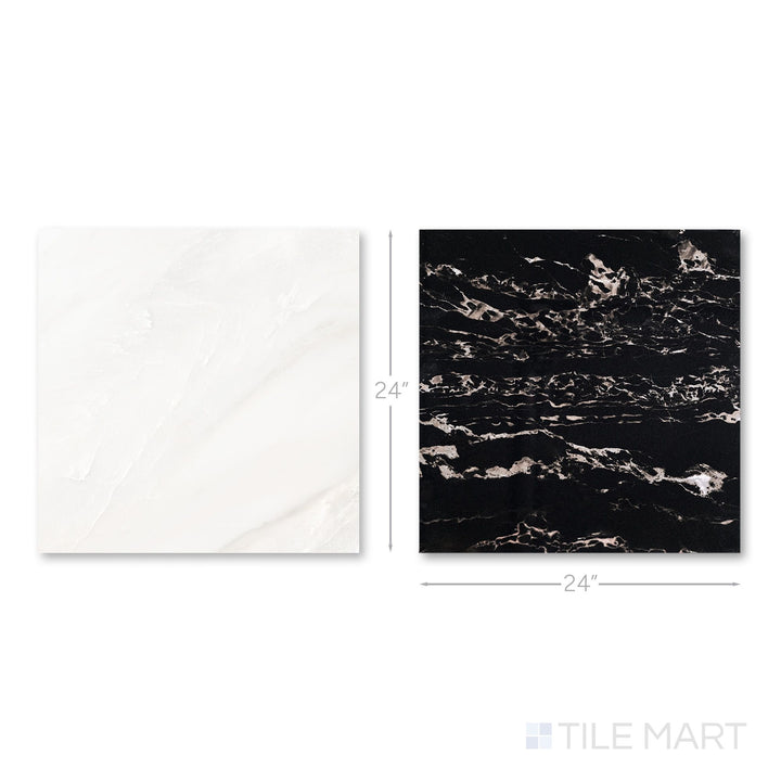 Palazzo 24x24 Checkerboard Polished Porcelain Tile in Luce and Nero