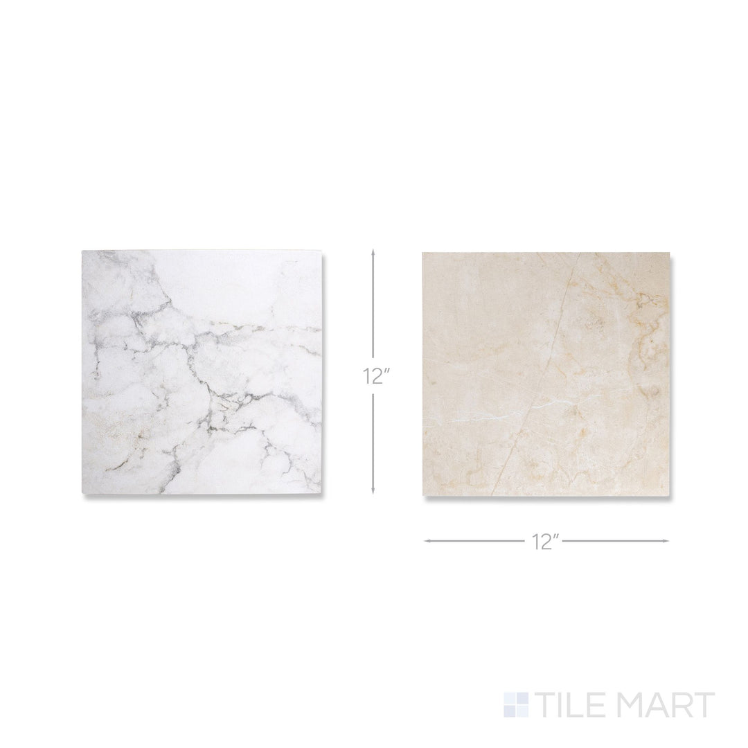 Top-down view of a single Parisian Chequer tile in Blanche and Creme, showing the smooth honed surface up close.