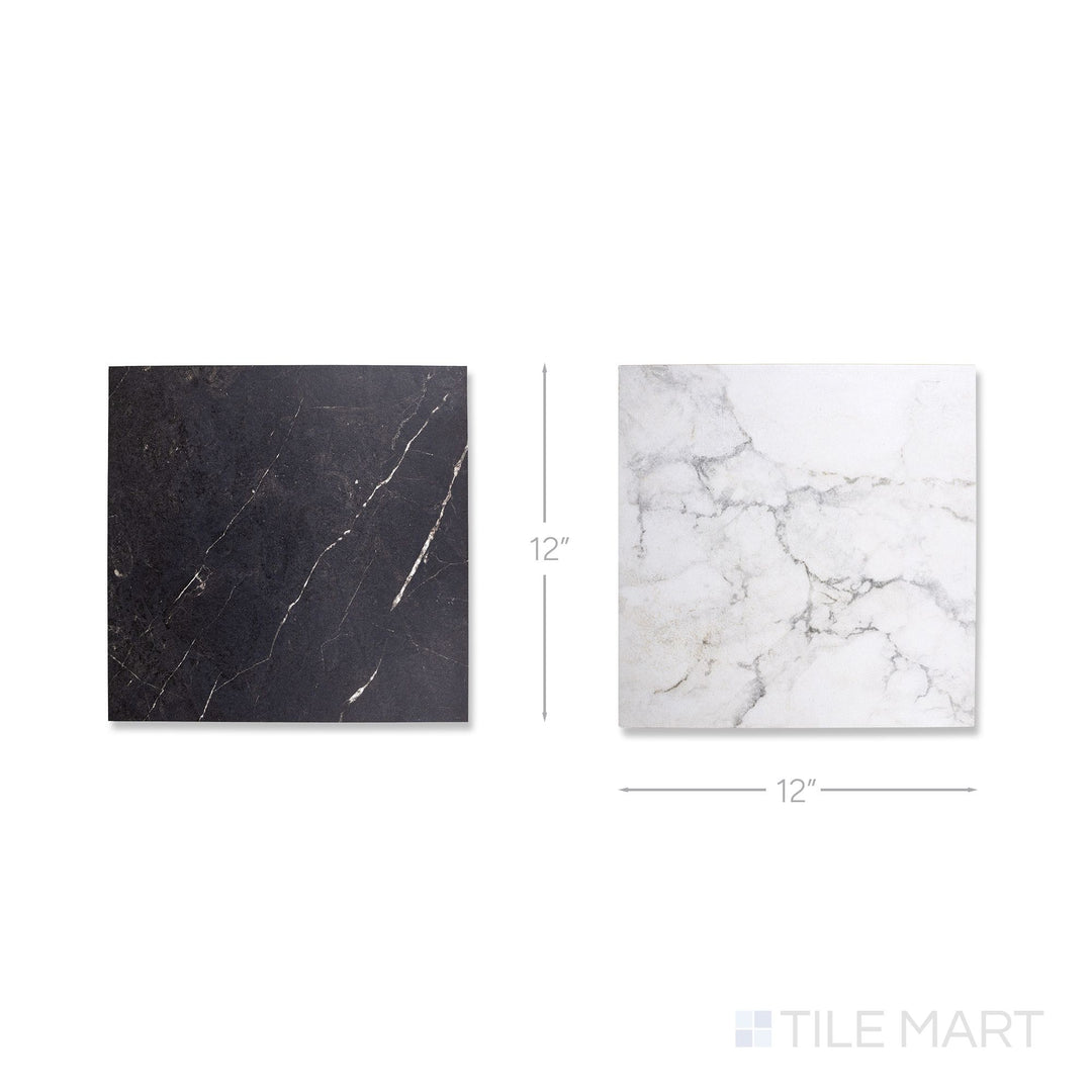 Bird's-eye view of a single Parisian Chequer tile in Blanche and Noire, showing the smooth honed surface up close.