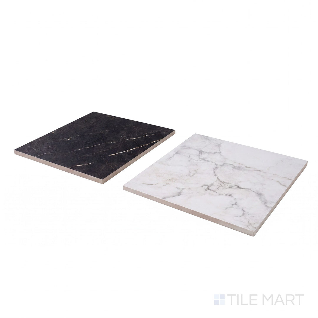 Corner shot of Parisian Chequer tile in Blanche and Noire, revealing its rectified edge and soft matte elegance.