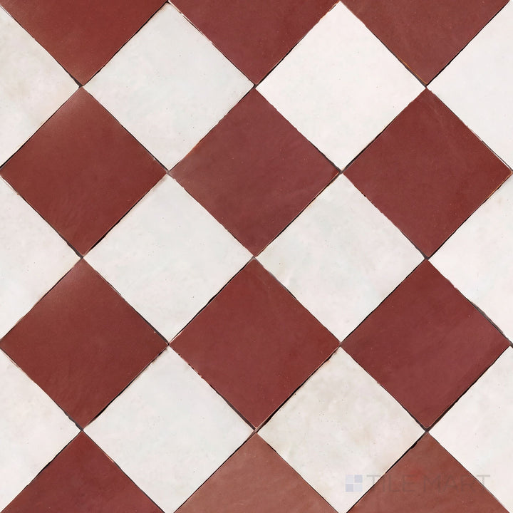 Alternate overview of Zellige Classique checkerboard in Atlas White and Al Hamra, highlighting its artisan glaze depth.