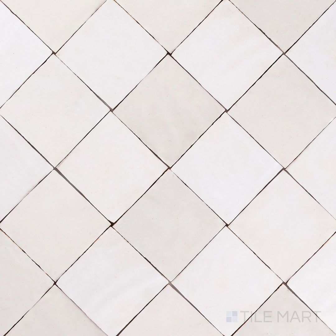 Alternate overview of Zellige Classique checkerboard in Atlas White and Lambswool, highlighting its artisan glaze depth.