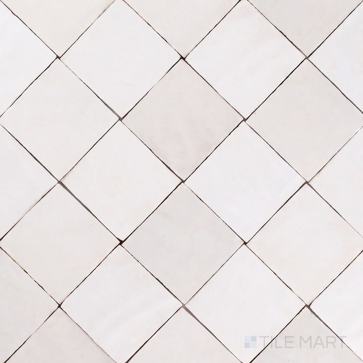 Alternate overview of Zellige Classique checkerboard in Atlas White and Lambswool, highlighting its artisan glaze depth.