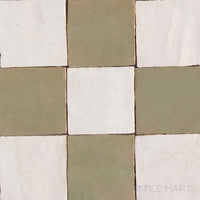 Zellige Classique 4x4 Checkerboard Glossy Terracotta Hand Cut Tile in Atlas White and Mint Tea
