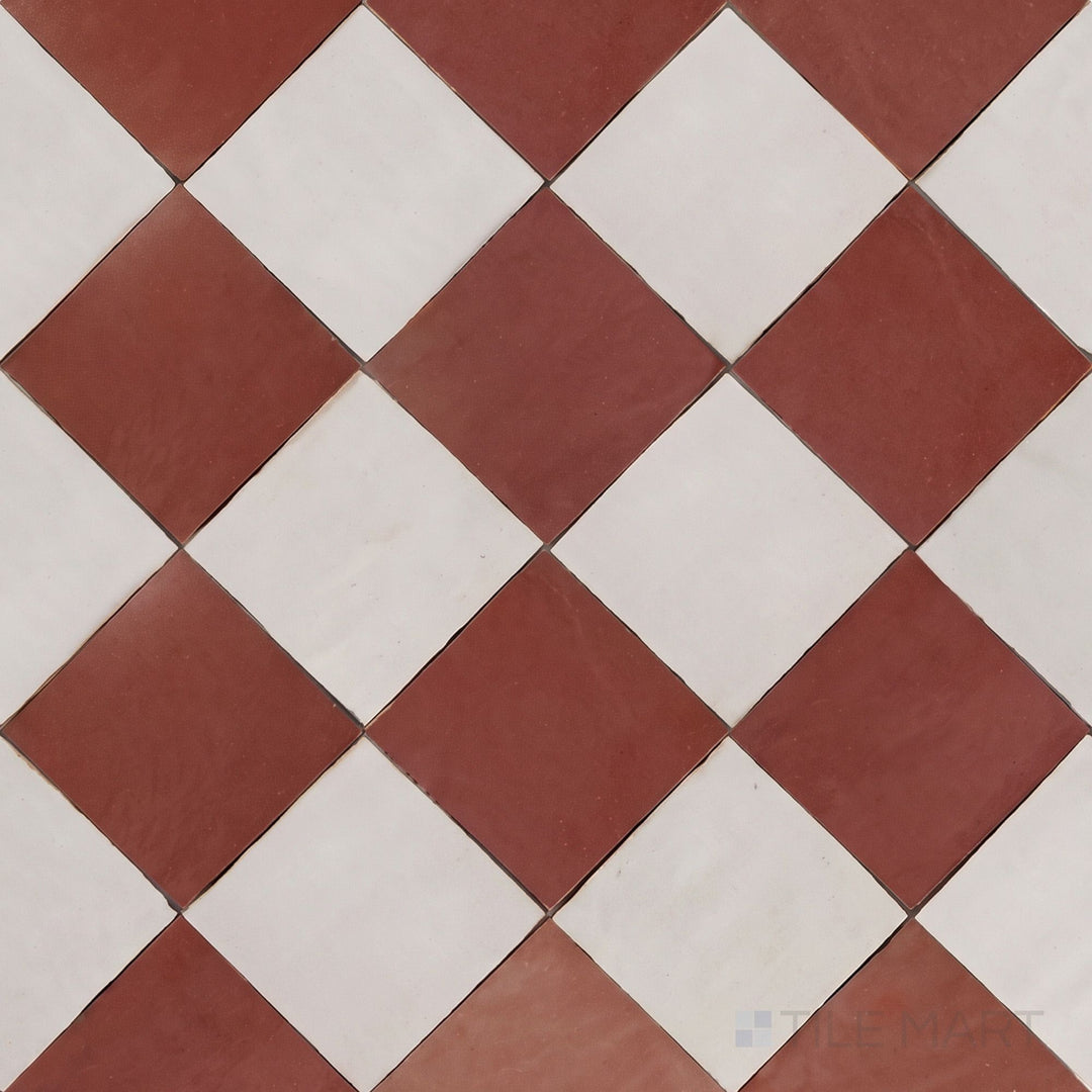 Alternate overview of Zellige Classique checkerboard in Lambswool and Al Hamra, highlighting its artisan glaze depth.