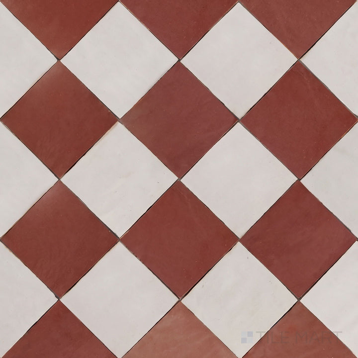 Alternate overview of Zellige Classique checkerboard in Lambswool and Al Hamra, highlighting its artisan glaze depth.