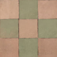 Zellige Classique 4x4 Checkerboard Glossy Terracotta Hand Cut Tile in Sahara Rose and Mint Tea