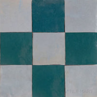 Zellige Classique 4x4 Checkerboard Glossy Terracotta Hand Cut Tile in Gris Perle and Blue City