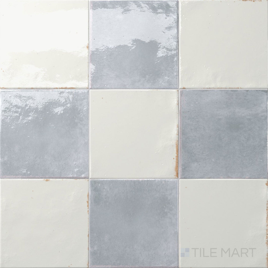 Overview of Agadir 6x6 checkerboard in Niebla and Piedra, showing its bold, vibrant color contrast.