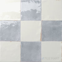Agadir 6x6 Checkerboard Bright Porcelain Tile in Niebla and Piedra