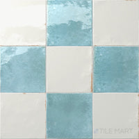 Agadir 6x6 Checkerboard Bright Porcelain Tile in Niebla and Agua