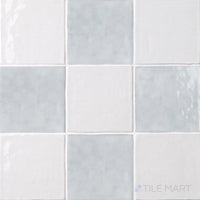 Melody 5x5 Checkerboard Glossy Ceramic Tile in Easton White and Eme Ash
