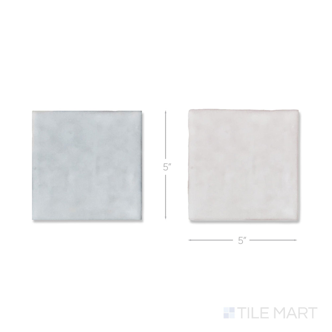 Bird's-eye view of a single Melody tile in Easton White and Eme Ash, showing the glossy ceramic finish up close.
