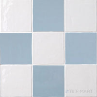 Melody 5x5 Checkerboard Glossy Ceramic Tile in Easton White and Lyric Blue