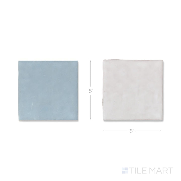 Flat lay of a single Melody tile in Easton White and Lyric Blue, showing the glossy ceramic finish up close.