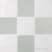 Melody 5x5 Checkerboard Glossy Ceramic Tile in Easton White and Mint Grey