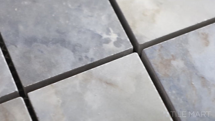 Video showcasing Tele Di Marmo Revolution Patagonia 2" Square Polished Porcelain Mosaic. A polished stone-look mosaic capturing the depth and richness of natural Patagonia stone.