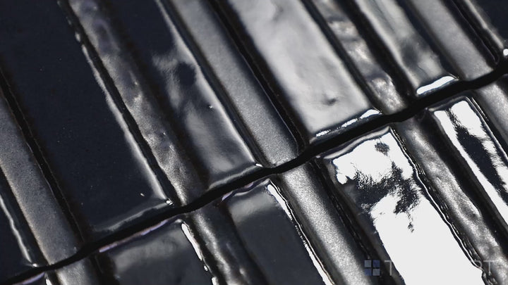 Video highlighting Glace Blu Notte 3X8 Glossy Porcelain. A deep navy blue glossy tile that creates a striking statement in modern interiors.