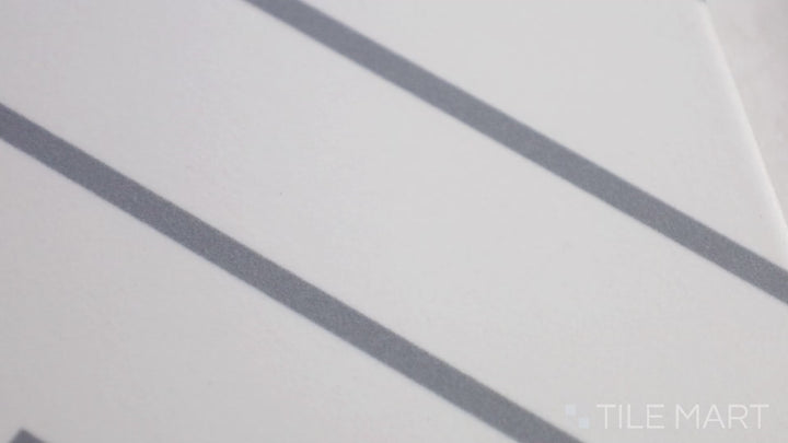 Video showcasing Studio White With Grey 8X8 Matte Porcelain Tile. A soft white tile with subtle grey patterns, perfect for a neutral aesthetic.
