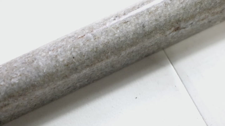 Video highlighting Sto-Re Ocean White 0.75X12 Polished Marble Pencil. A polished Ocean White marble pencil tile, offering a smooth and sophisticated finish.