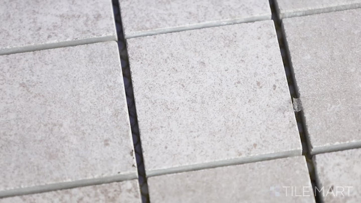 Video showcasing Ecocrete Aqua 2-inch Square Matte Porcelain Mosaic. A modern aqua porcelain mosaic with a matte finish, offering a smooth and calming effect.