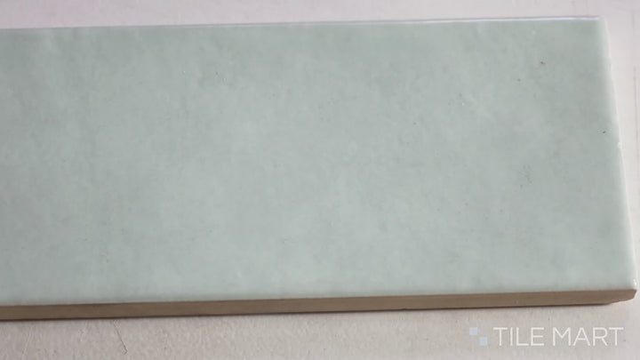 Video of Village Mint 2.5X8 Glossy Ceramic. A fresh mint-green subway tile with a vibrant glossy finish for a lively, refreshing ambiance.