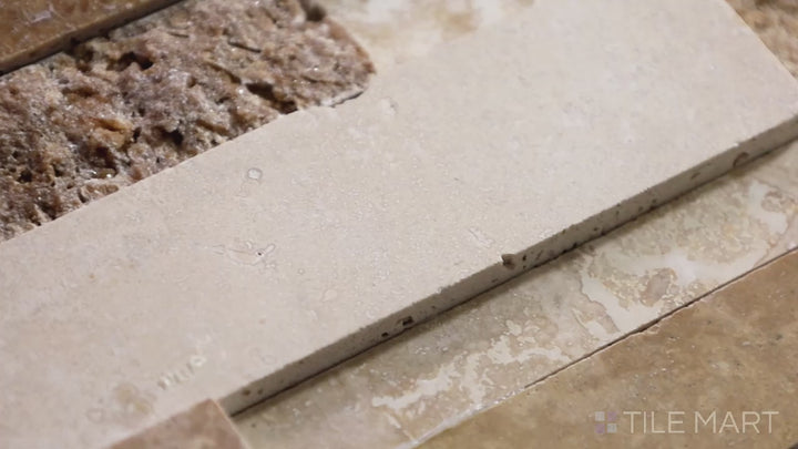 Video of Rockmount Casa Blend 6X24 Stacked Stone Panel Splitface Travertine. A textured travertine panel with natural variation, adding character to any interior or exterior.