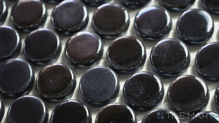 Video highlighting Onix Glass Black 3/4" Square Glossy Mosaic. A deep black glossy glass mosaic, perfect for creating a dramatic and luxurious aesthetic.