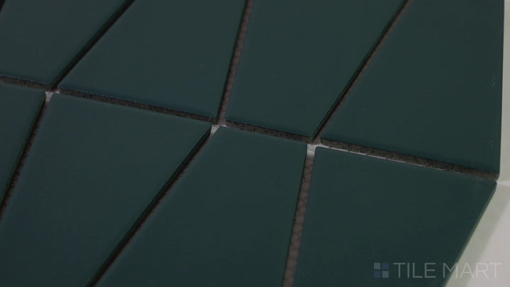 Video highlighting Marin Ocean Teal Trapezoid Matte Glazed Porcelain Mosaic. A striking teal tile with a sleek matte glaze, adding vibrancy to walls and floors.