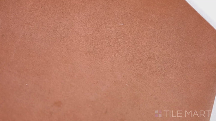 Video showcasing Clay Brick 8" Hex Matte Porcelain Tile. A bold, reddish-brown hexagonal tile with a matte surface, perfect for statement floors and walls.