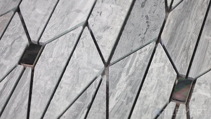 Video showcasing D-Lux Pearl Smokey Pearl Apex Polished Shell Marble Mosaic. A mesmerizing mix of smokey pearl shell and polished marble, offering depth and texture to any décor.