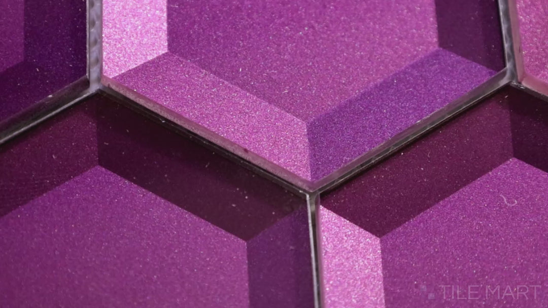 Bold Glass Purple 3" Hexagon Glossy Mosaic