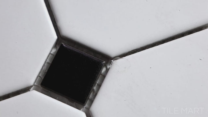 Porcelain Glazed Mosaics 4X4 Octagon White With Black Dot Matte