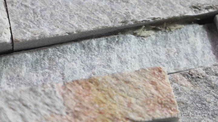 Video of Rockmount Golden 6X24 Ledger Panel Splitface Quartzite. A warm-toned quartzite panel with rich textures, perfect for adding rustic charm to any space.