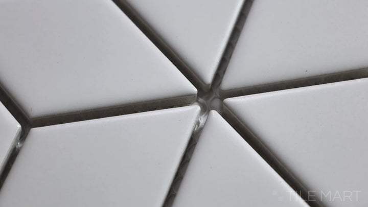 Video featuring Shapes White Cube Matte Porcelain Mosaic. A clean white matte porcelain mosaic with a cube illusion, delivering a timeless and modern touch.