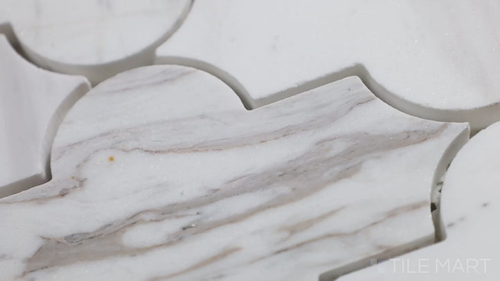 Video featuring Sto-Re Volakas Marrakech Pattern Polished Marble Mosaic. Luxurious Volakas marble with a polished finish, arranged in a captivating Marrakech pattern to elevate any space.