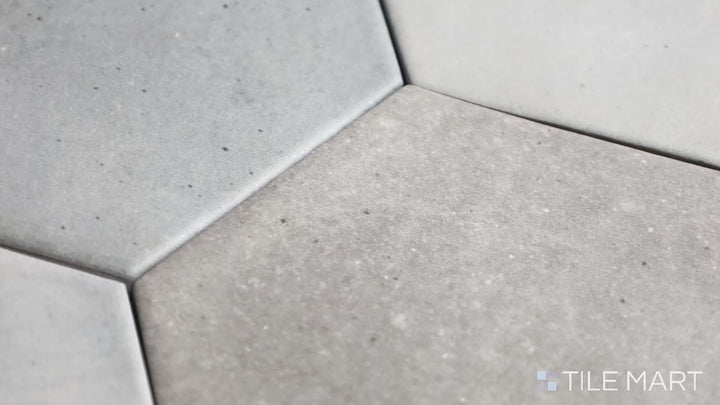 Video showcasing Celine Blue 4" Hex Matte Glazed Porcelain. A bold blue hexagonal matte tile that adds a geometric and stylish touch to any space.