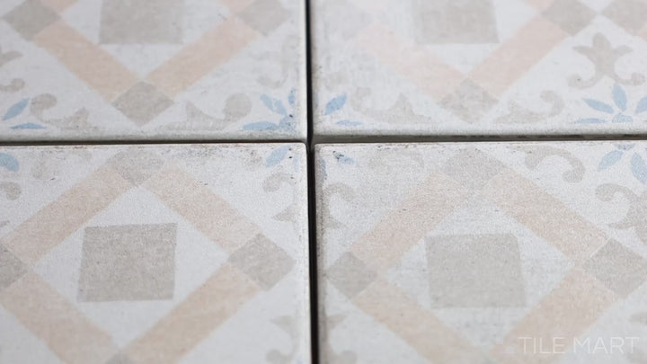 Video showcasing Barcelona Décor Born 6x6 Matte Porcelain. A decorative matte porcelain tile with intricate patterns, inspired by classic European design for a timeless aesthetic.