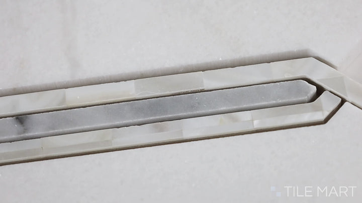 Video of Lavaliere Carrara/Thassos/Mother Pearl Imaginare Polished Carrara, Thassos Mosaic. A luxurious mosaic blend featuring polished Carrara, Thassos, and Mother Pearl for a refined and luminous finish.