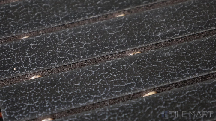 Video showcasing Inyo Ink Rectangle Satin Glazed Ceramic Mosaic. A bold black rectangular mosaic with a soft satin finish, creating a sleek, modern aesthetic.