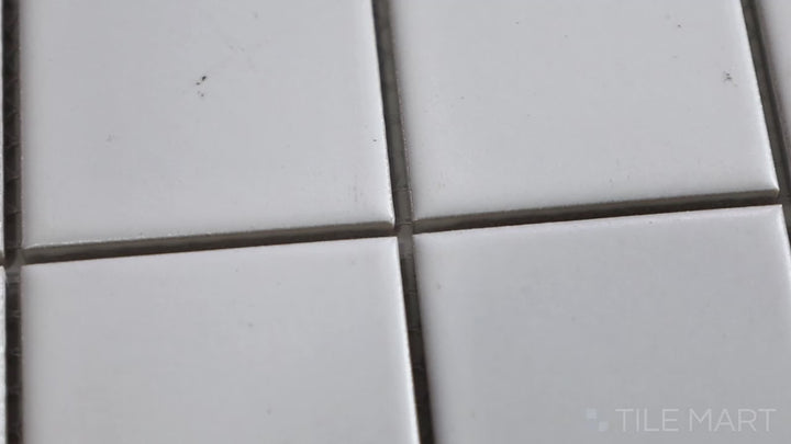 Video of Porcelain Glazed Mosaics White 2-inch Square Matte. A clean white matte porcelain square mosaic, ideal for achieving a bright and timeless look.