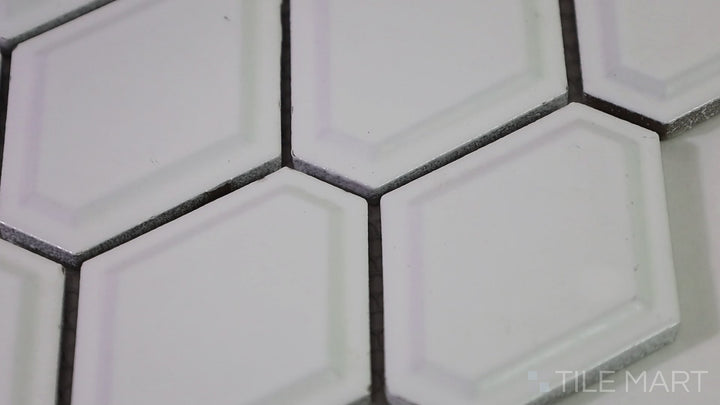 Video of Foundations Plaster Structure Elongated Hex Glossy Ceramic Mosaic. A modern elongated hex mosaic with a glossy ceramic finish, ideal for accent walls and backsplashes.
