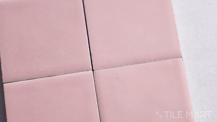 Video featuring Kasbah Taco Orchard Pink 1X1 Matte Porcelain Tile. A delicate pink-hued mini tile, creating a soft, romantic mosaic pattern.