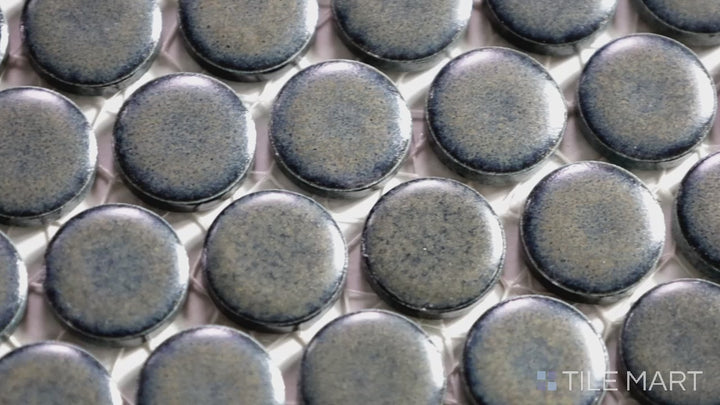 Video of 360° Iron 3/4" Penny Round Matte Glazed Porcelain Mosaic. A rich iron-toned matte penny round mosaic, perfect for industrial and modern aesthetics.