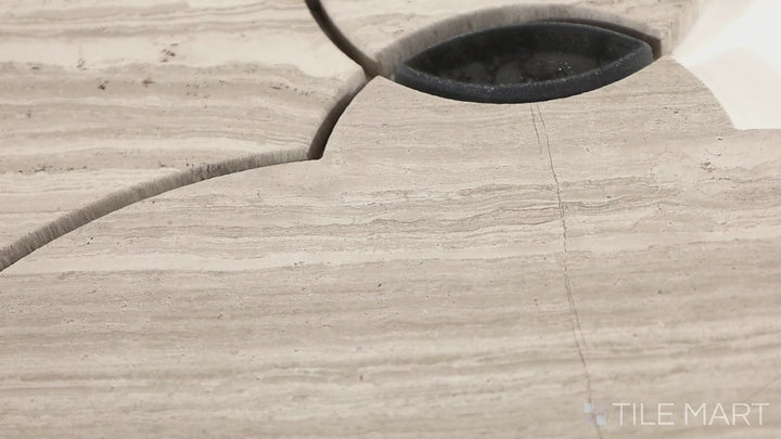 Video showcasing Lavaliere Chenille White/Black Ant Mirror Romantique Honed Marble Mosaic. A sophisticated honed marble mosaic with contrasting tones, adding a timeless elegance to any interior.