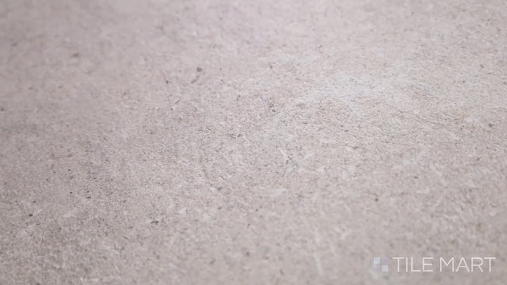 Video highlighting Epika Shell 12x24 Matte Porcelain. A neutral shell-toned porcelain tile with a smooth matte finish, blending modern design with natural warmth.