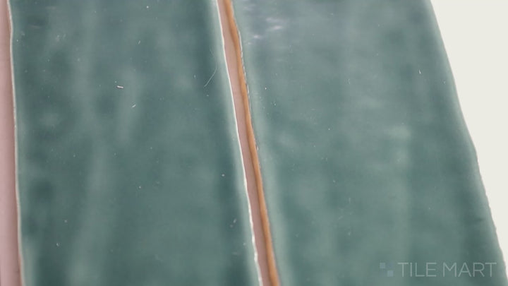 Video of Marin Ocean Teal 2.5X10 Gloss Glazed Ceramic. A bold teal glossy tile with a high-gloss finish, bringing vibrant coastal energy to interiors.