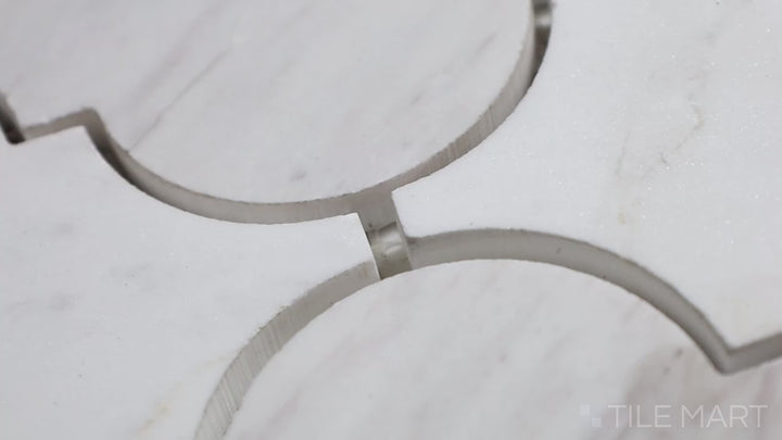 Video of Sto-Re Volakas Arabesque Polished Marble Mosaic. A sophisticated Volakas marble mosaic with polished arabesque patterns, ideal for a refined aesthetic.